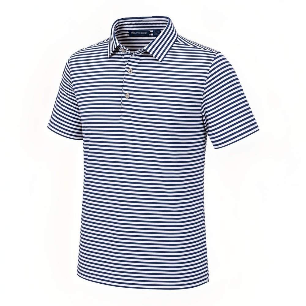 Cutter & Buck Forge Pencil Striped Polo Shirt Men's 2XL Blue Stretch